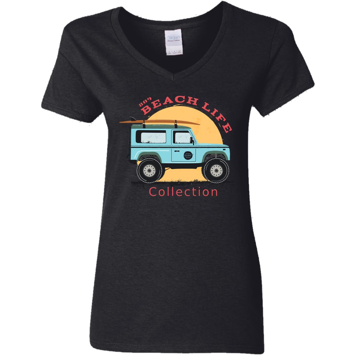 Beach Car Surfboard Ladies T-Shirt
