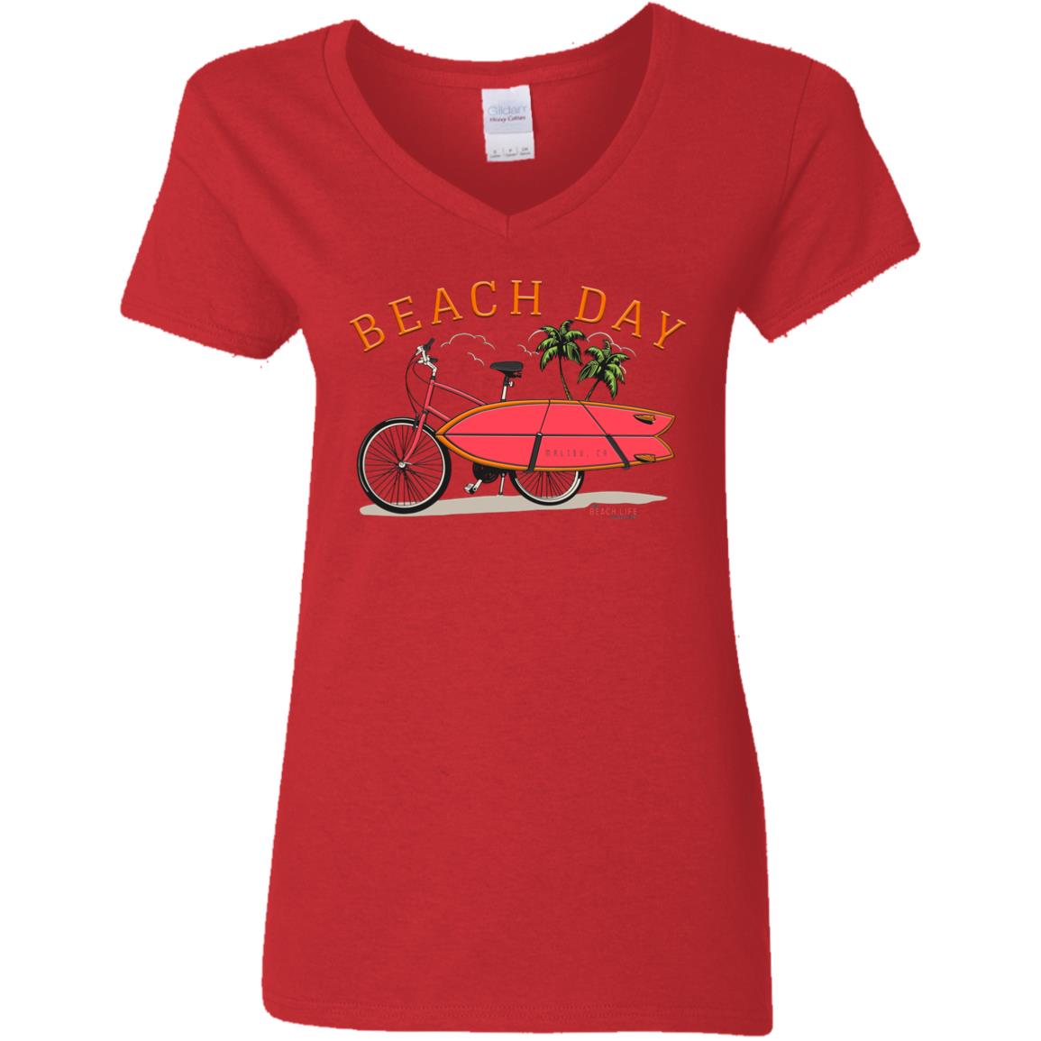 Beach Day Bicycle Surfboard Ladies T-Shirt