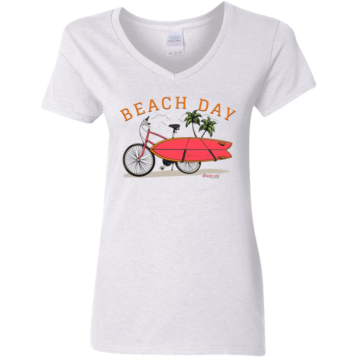 Beach Day Bicycle Surfboard Ladies T-Shirt