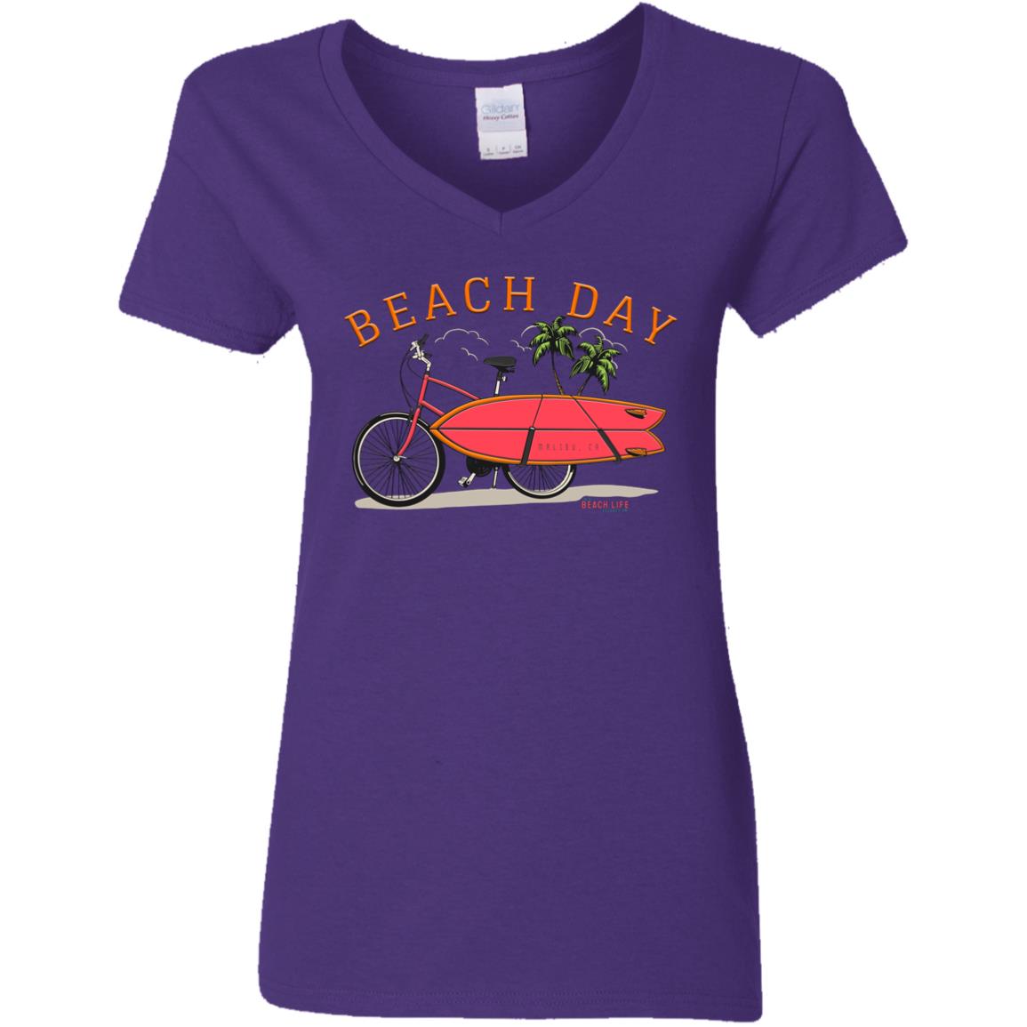 Beach Day Bicycle Surfboard Ladies T-Shirt
