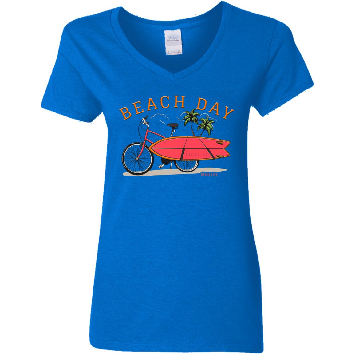 Beach Day Bicycle Surfboard Ladies T-Shirt