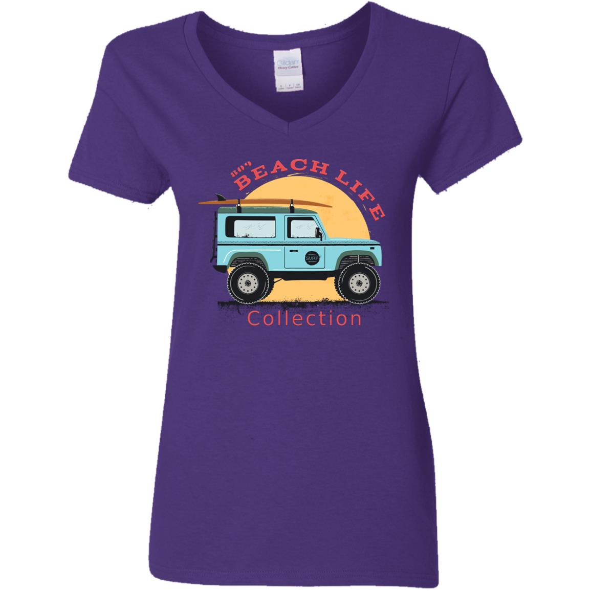 Beach Car Surfboard Ladies T-Shirt