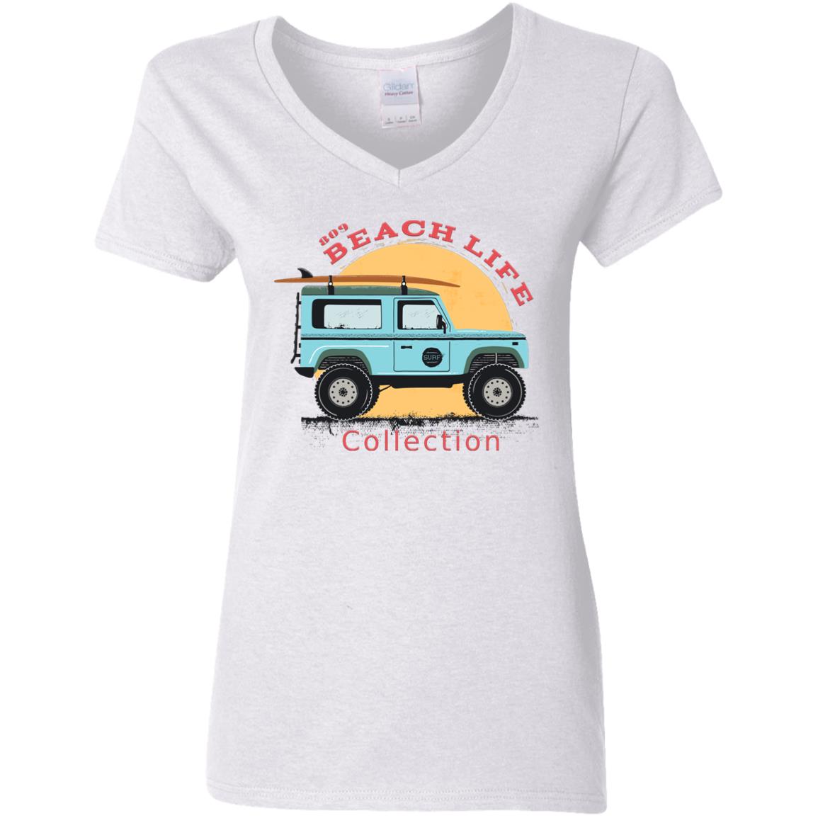 Beach Car Surfboard Ladies T-Shirt
