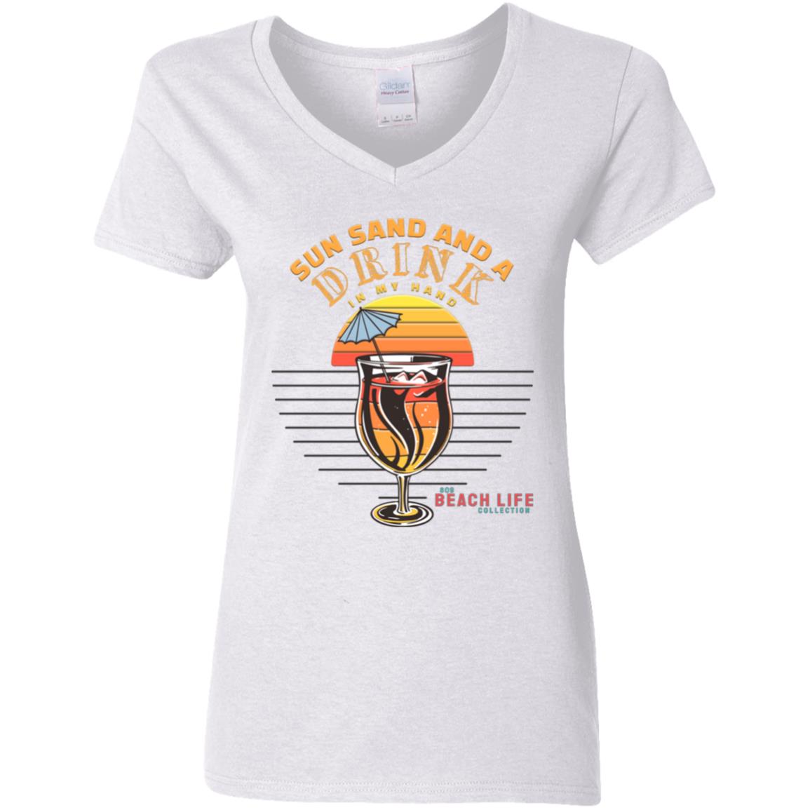 Sun Sand Drink In Hand Ladies T-Shirt