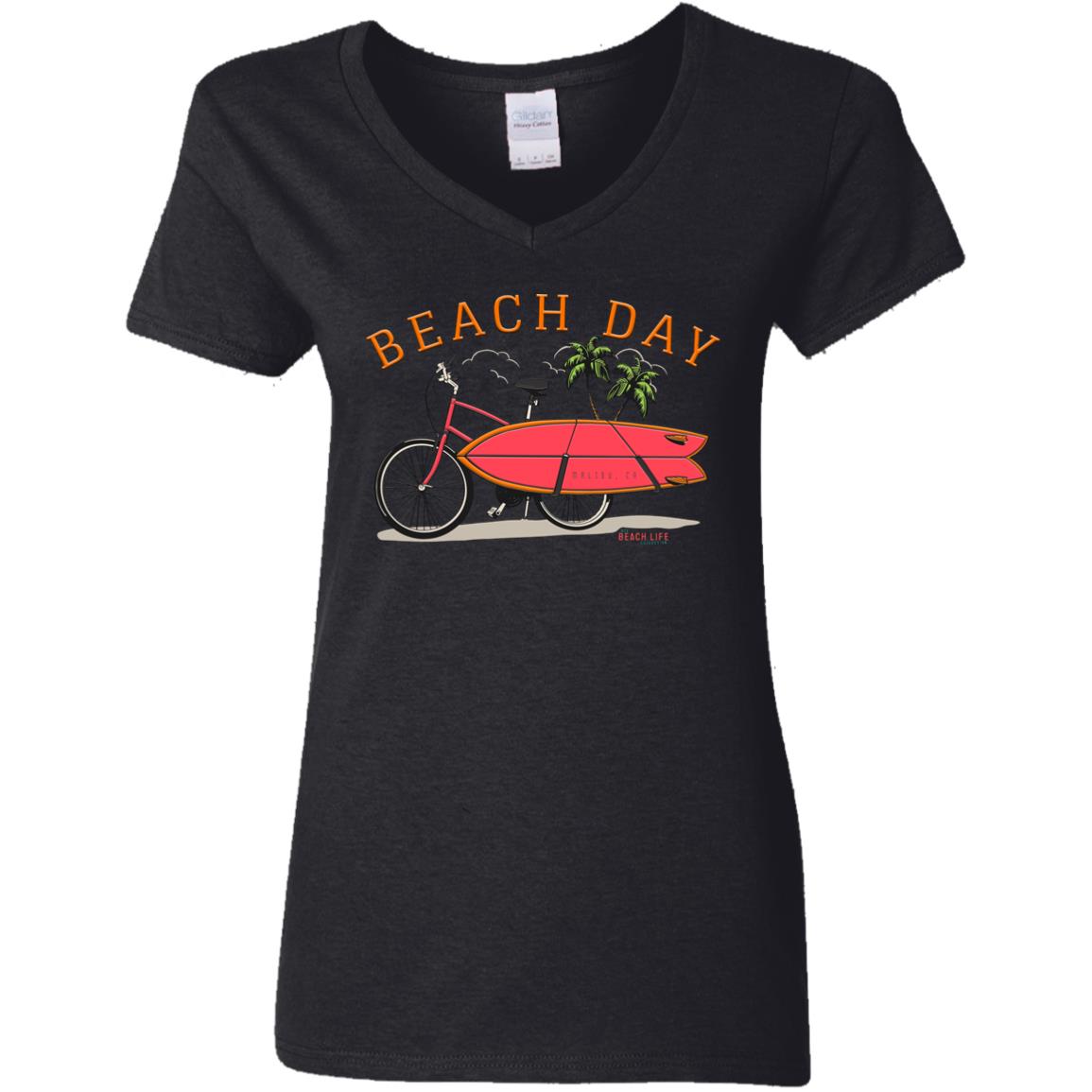 Beach Day Bicycle Surfboard Ladies T-Shirt