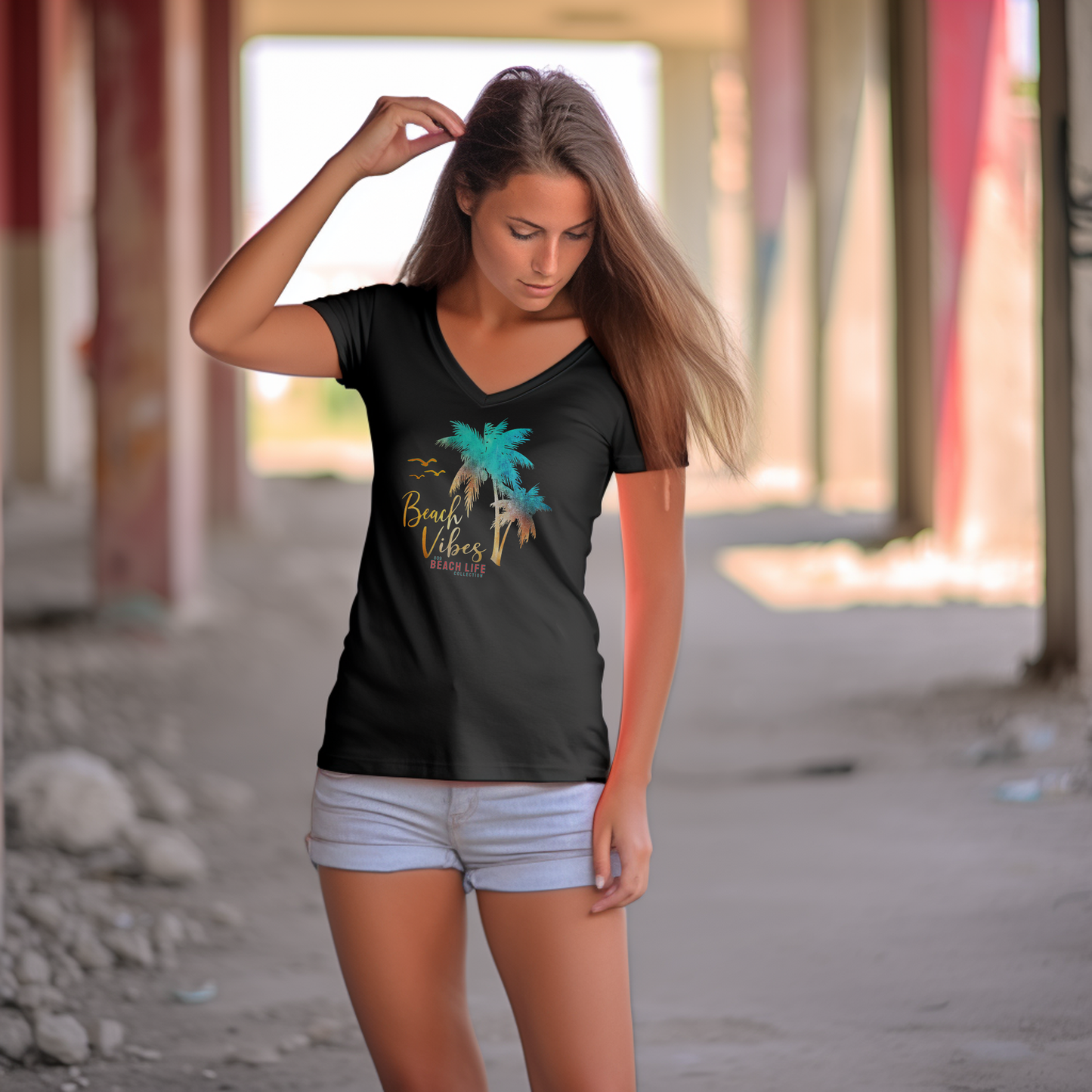 Beach Vibes Palm Trees Ladies T-Shirt