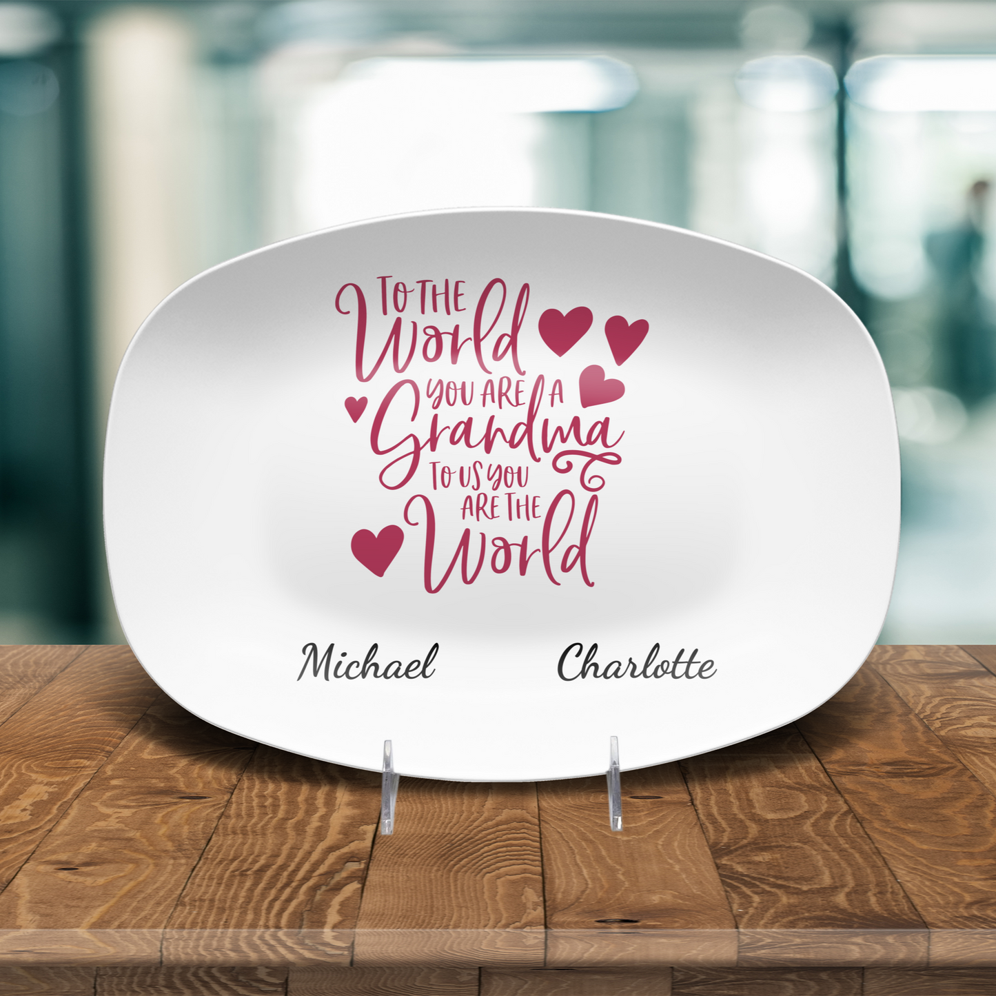 To The World Personalized Grandma Platter
