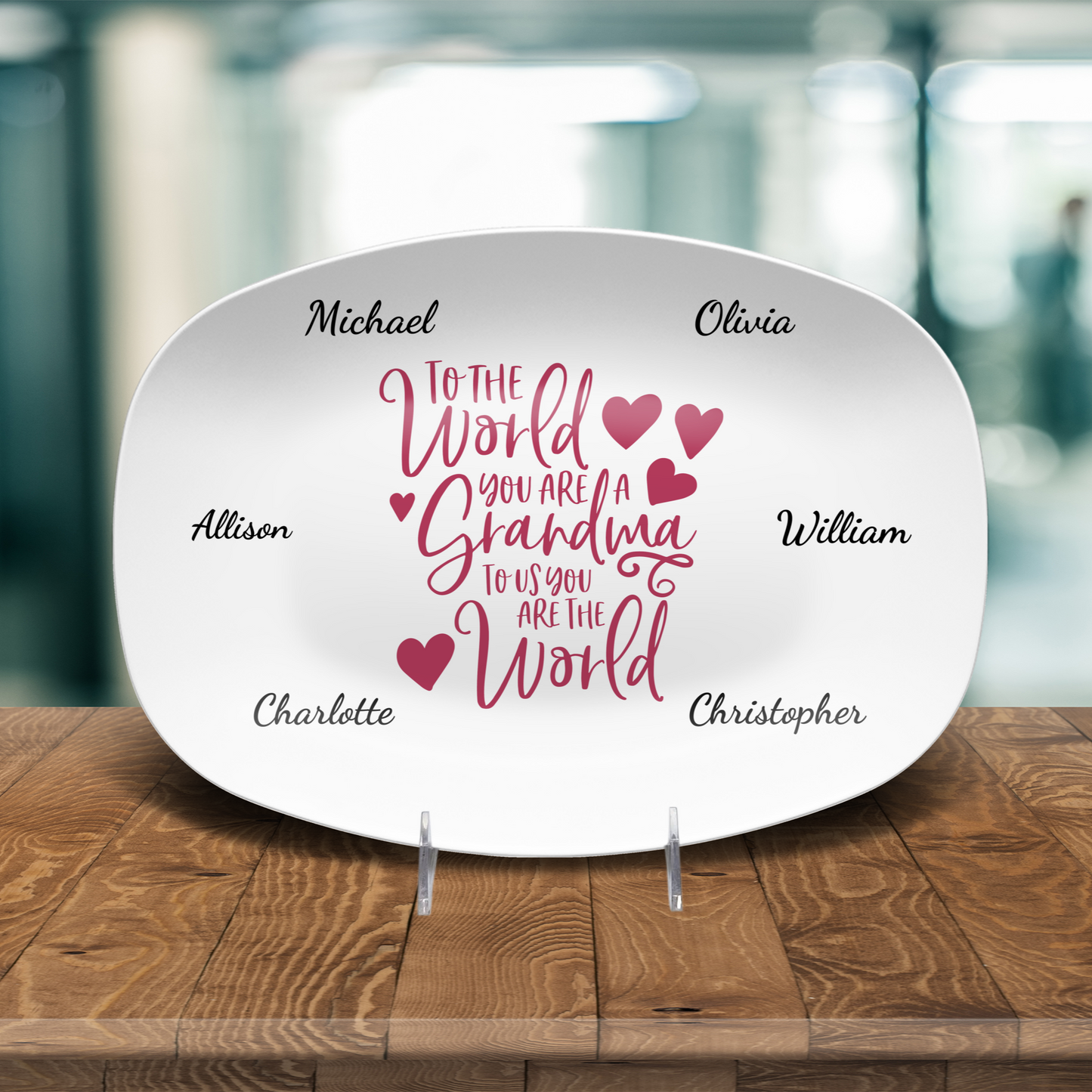 To The World Personalized Grandma Platter