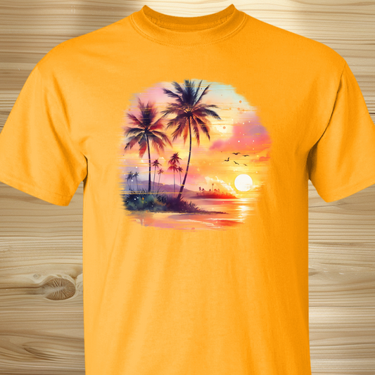Retro Tropical Sunset Distressed Tee