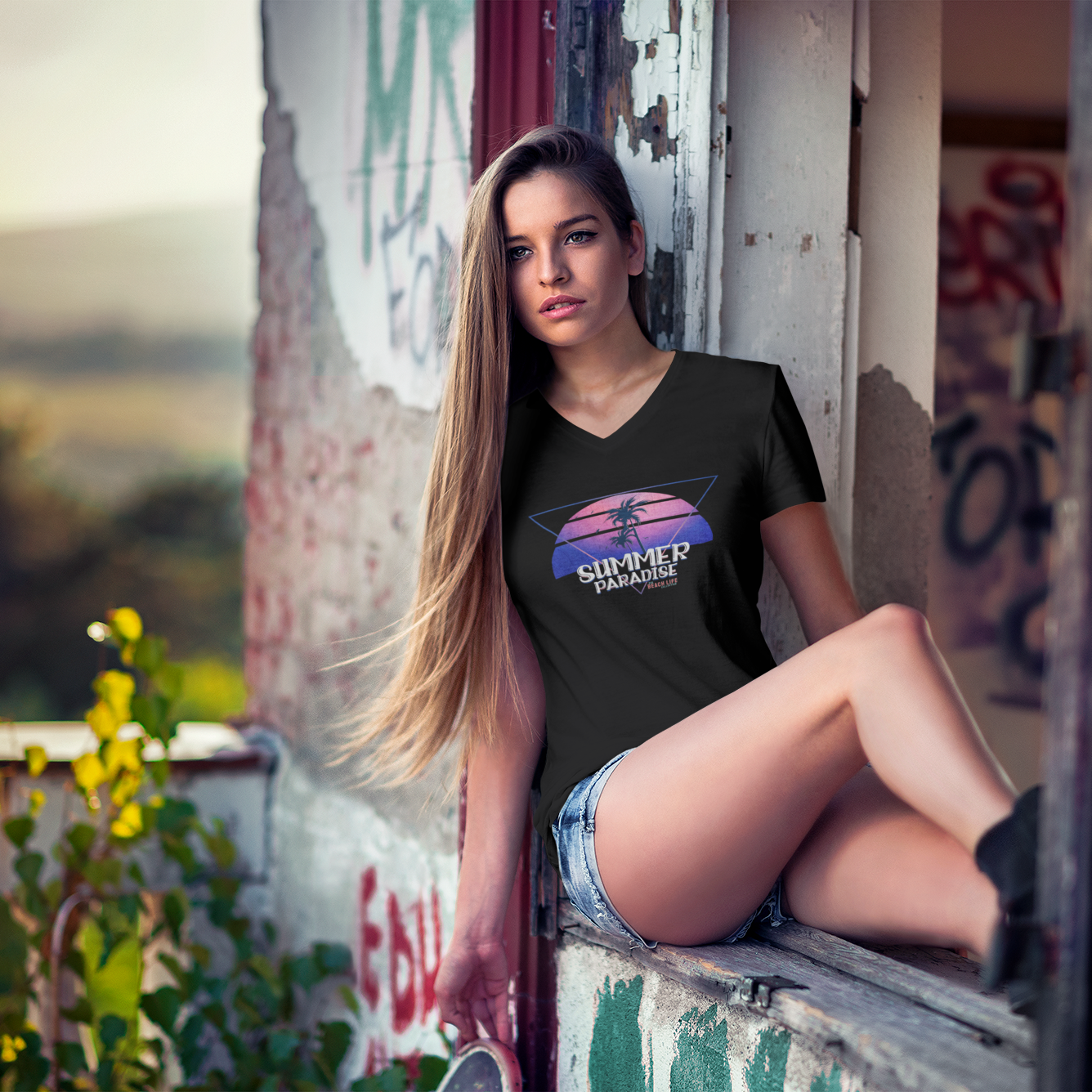 Summer Paradise Retro Ladies T-Shirt