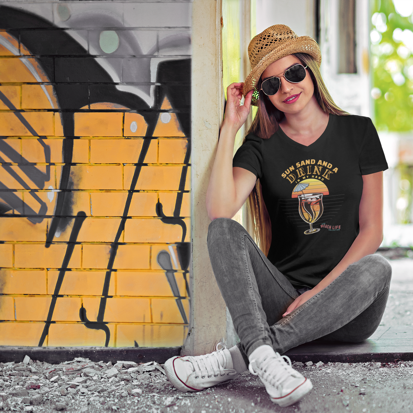 Sun Sand Drink In Hand Ladies T-Shirt