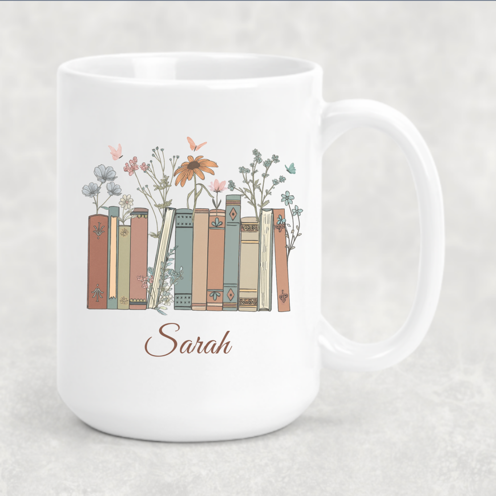 Personalized Floral Books Mug