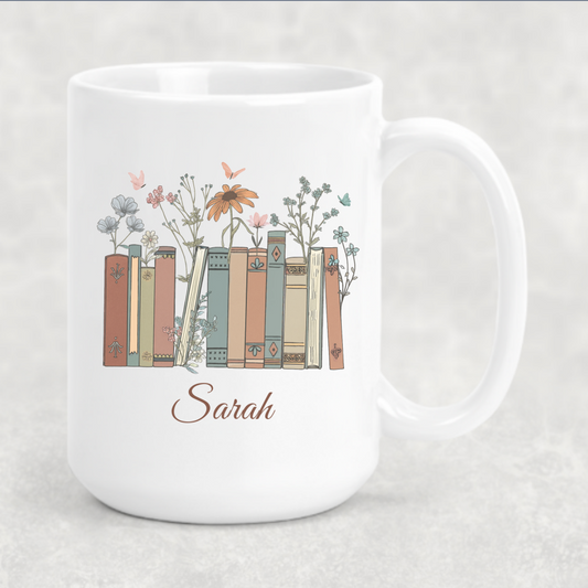 Personalized Floral Books Mug