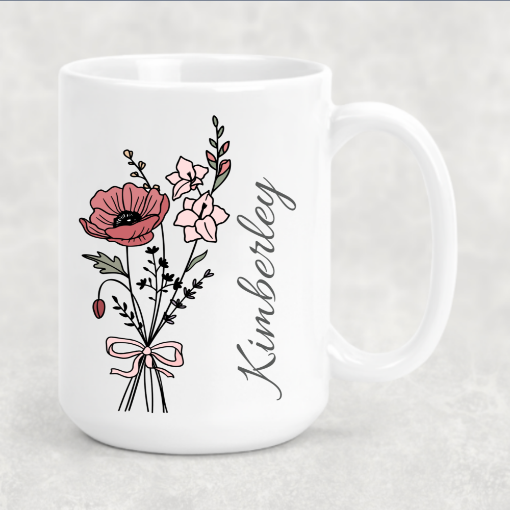 Personalized Coquette Birth Flower 15oz Mug