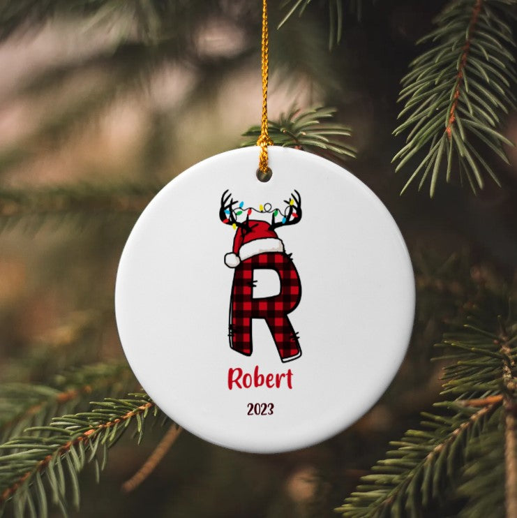 Personalized Plaid Reindeer Ornament