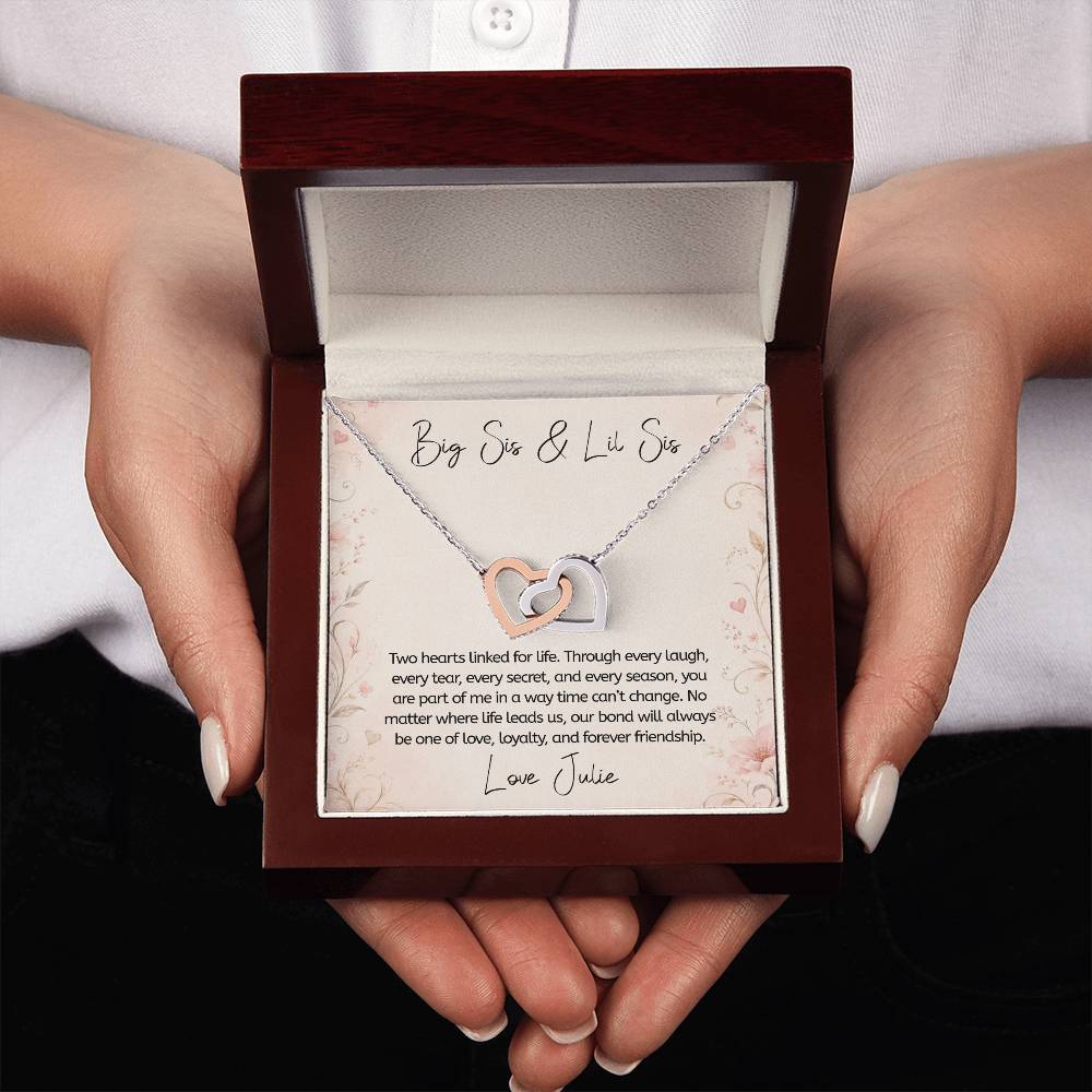 Personalized Sister Necklace – Two Hearts Linked For Life - Gift for Sister