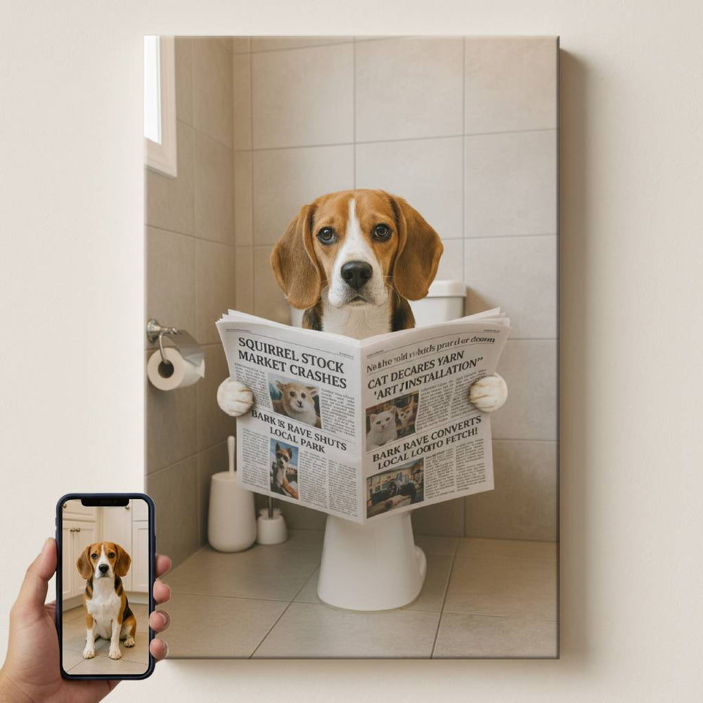 Funny personalized bathroom dog portrait