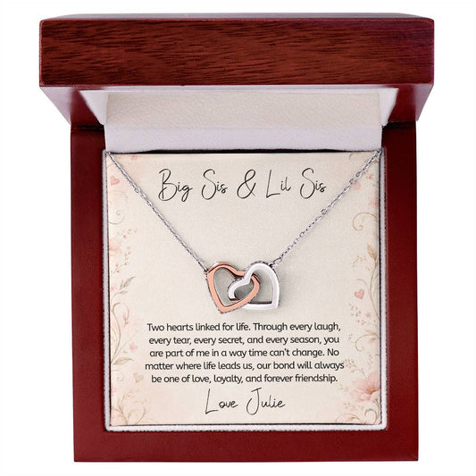 Personalized Sister Necklace – Two Hearts Linked For Life - Gift for Sister