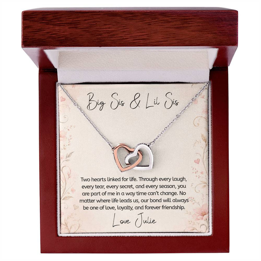 Two Hearts Linked for Life personalized sister necklace gift