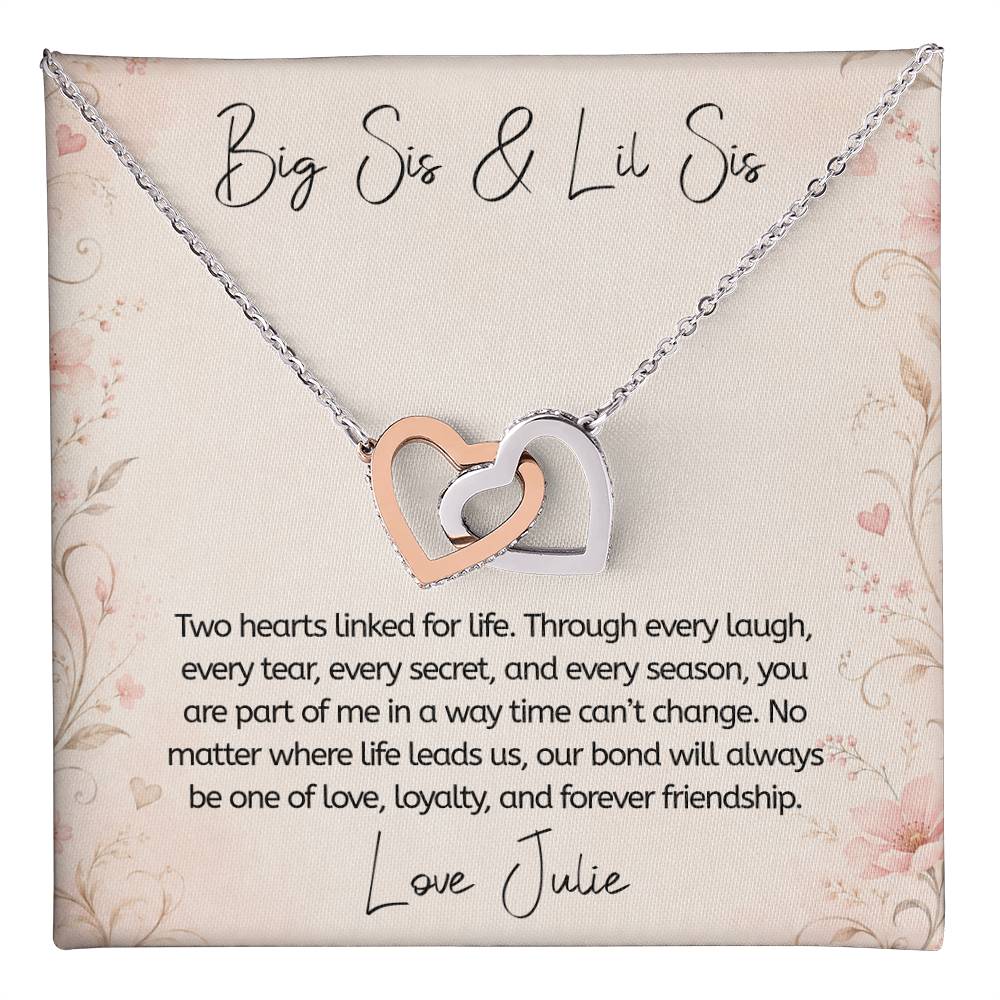 Personalized Sister Necklace – Two Hearts Linked For Life - Gift for Sister