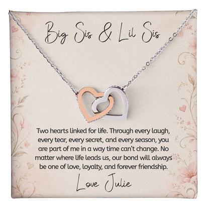 Personalized Sister Necklace – Two Hearts Linked For Life - Gift for Sister