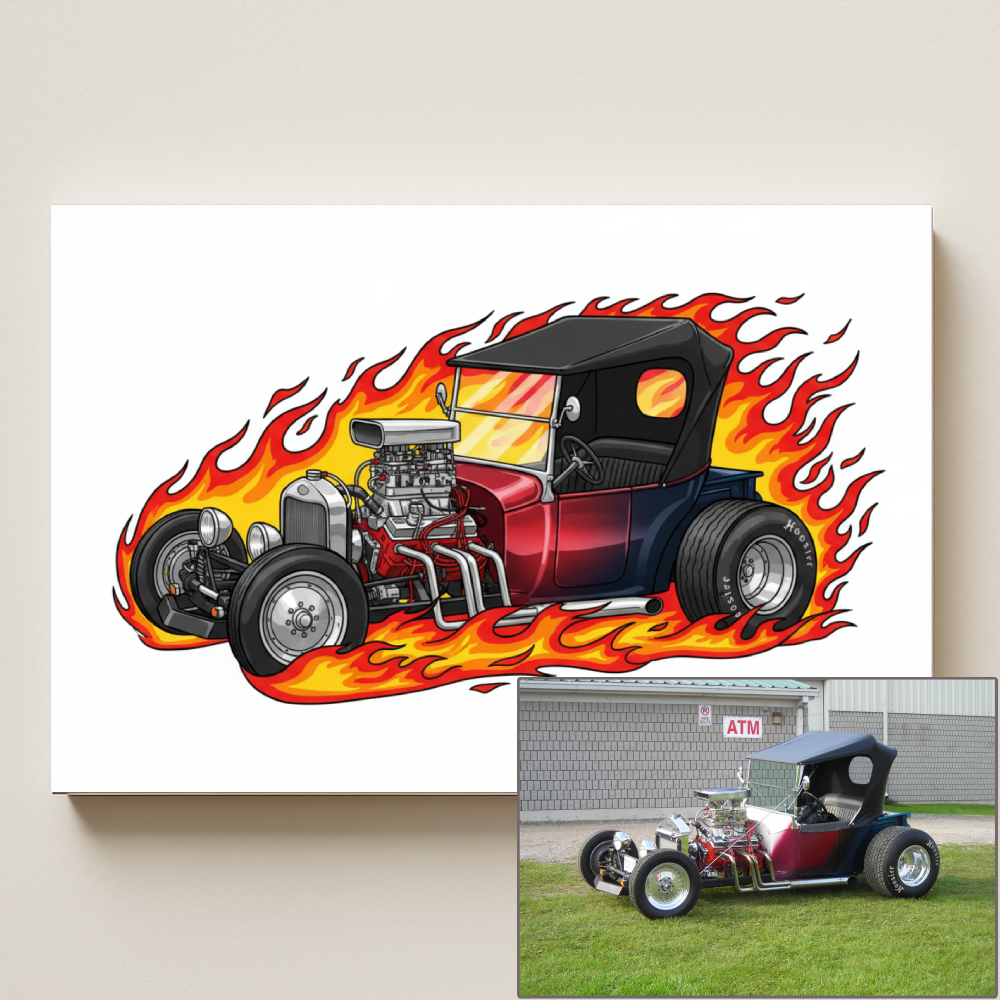 Personalized Cartoon-Style Car Canvas Art