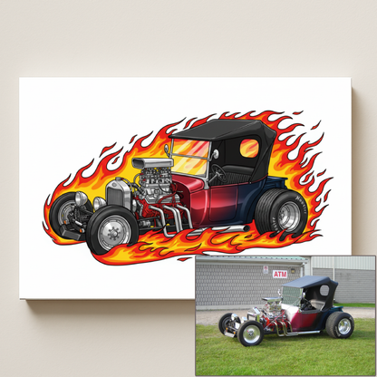 Personalized Cartoon-Style Car Canvas Art