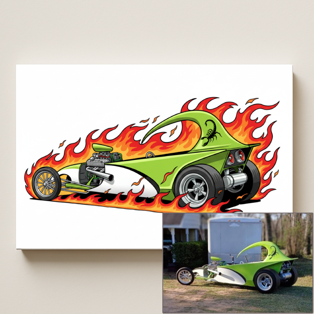 Personalized Cartoon-Style Car Canvas Art