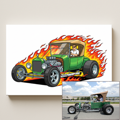 Personalized Cartoon-Style Car Canvas Art
