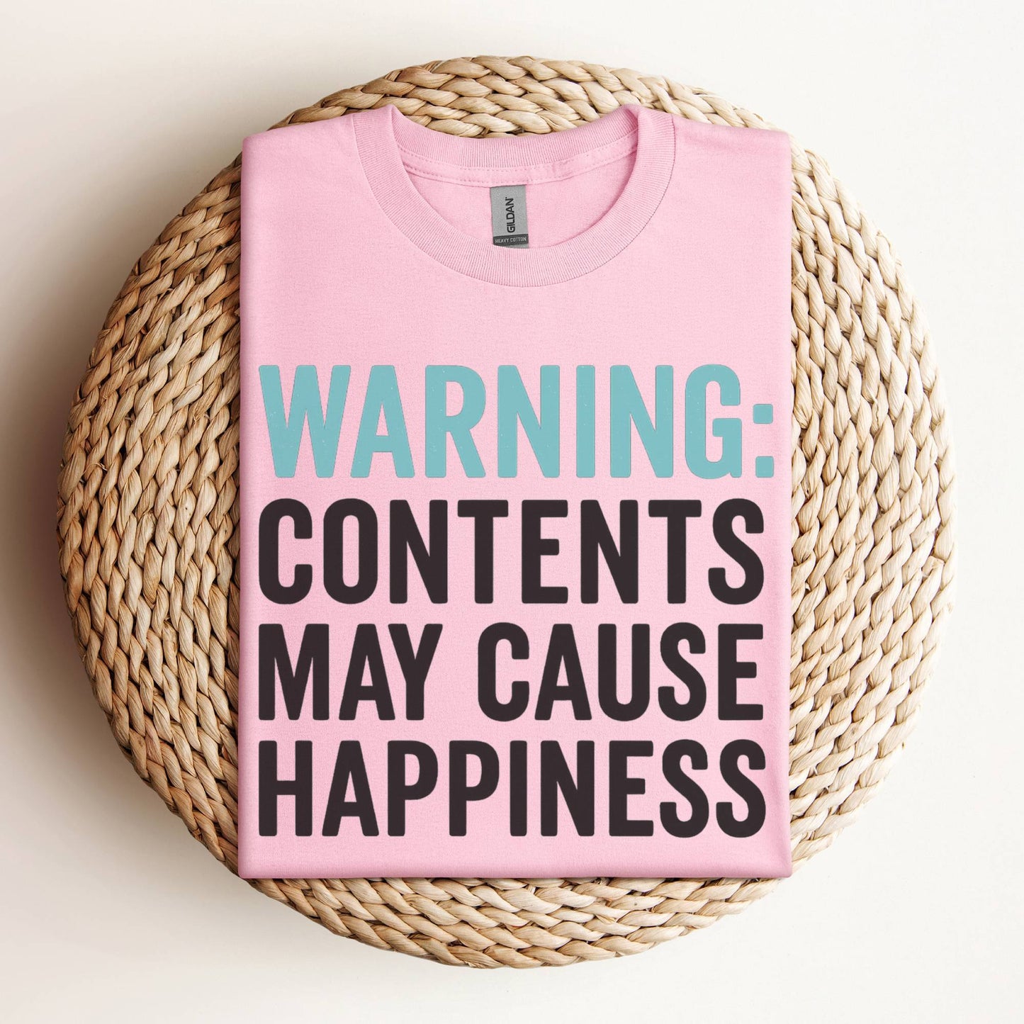 Warning: Contents May Cause Happiness Funny Graphic Tee