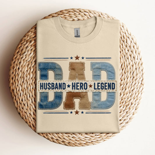 Dad Husband Hero Legend Stitched Look T-shirt