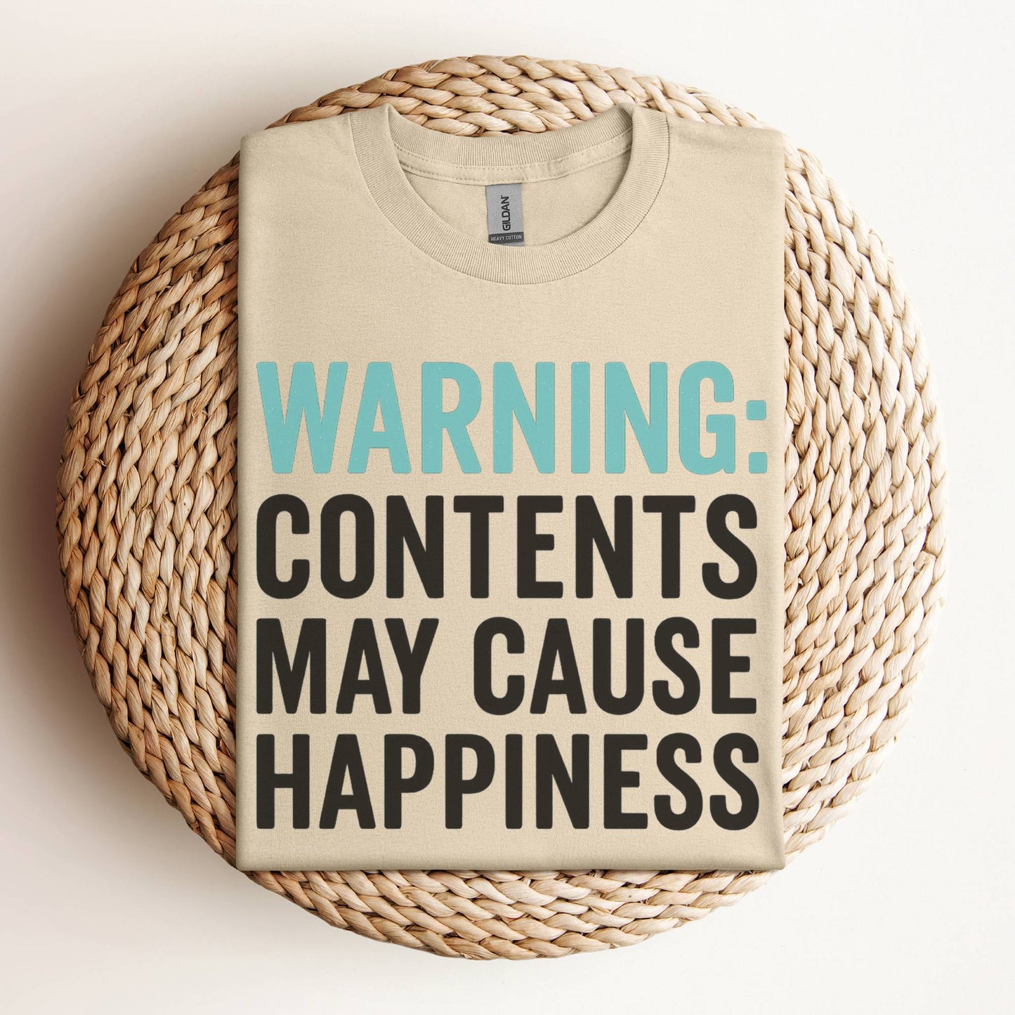 Warning: Contents May Cause Happiness Funny Graphic Tee