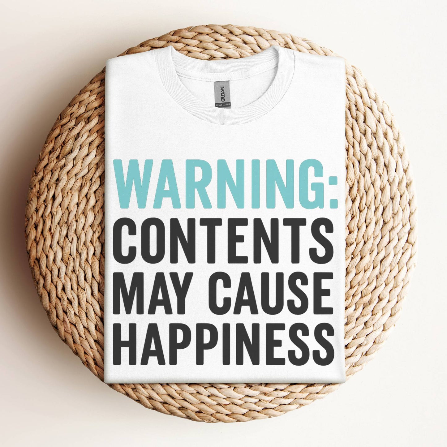Warning: Contents May Cause Happiness Funny Graphic Tee