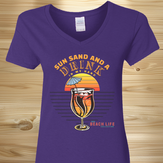 Sun Sand Drink In Hand Ladies T-Shirt