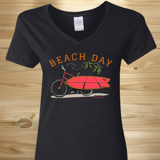 Beach Day Bicycle Surfboard Ladies T-Shirt