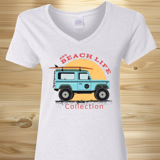 Beach Car Surfboard Ladies T-Shirt