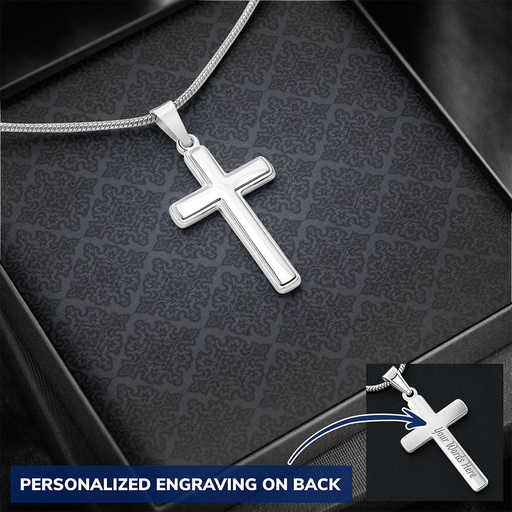 Personalized Gift For Him - Engraved Cross Necklace