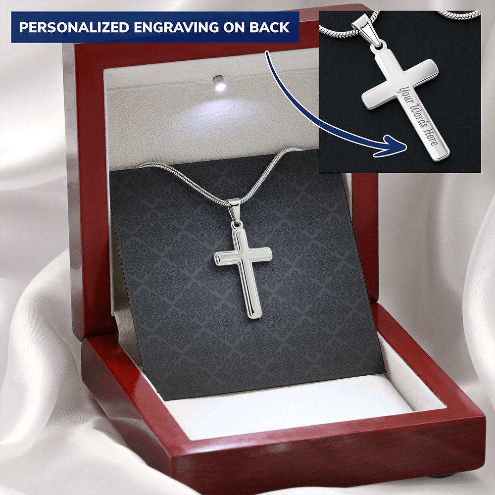 Personalized Gift For Him - Engraved Cross Necklace